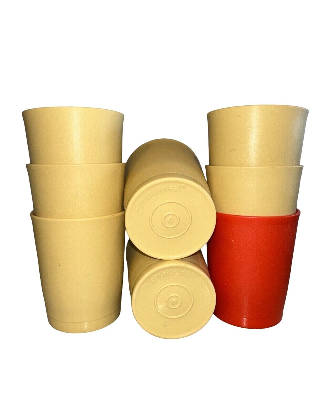 8 Vintage Tupperware 6 Oz Cups Tumblers 1980s Plastic 1251-5 1251-47 Tan Orange